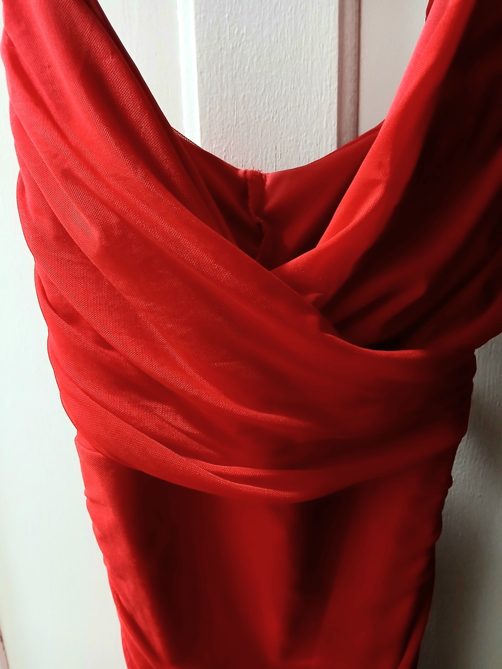 Ruched Draped Dress in Red Like New